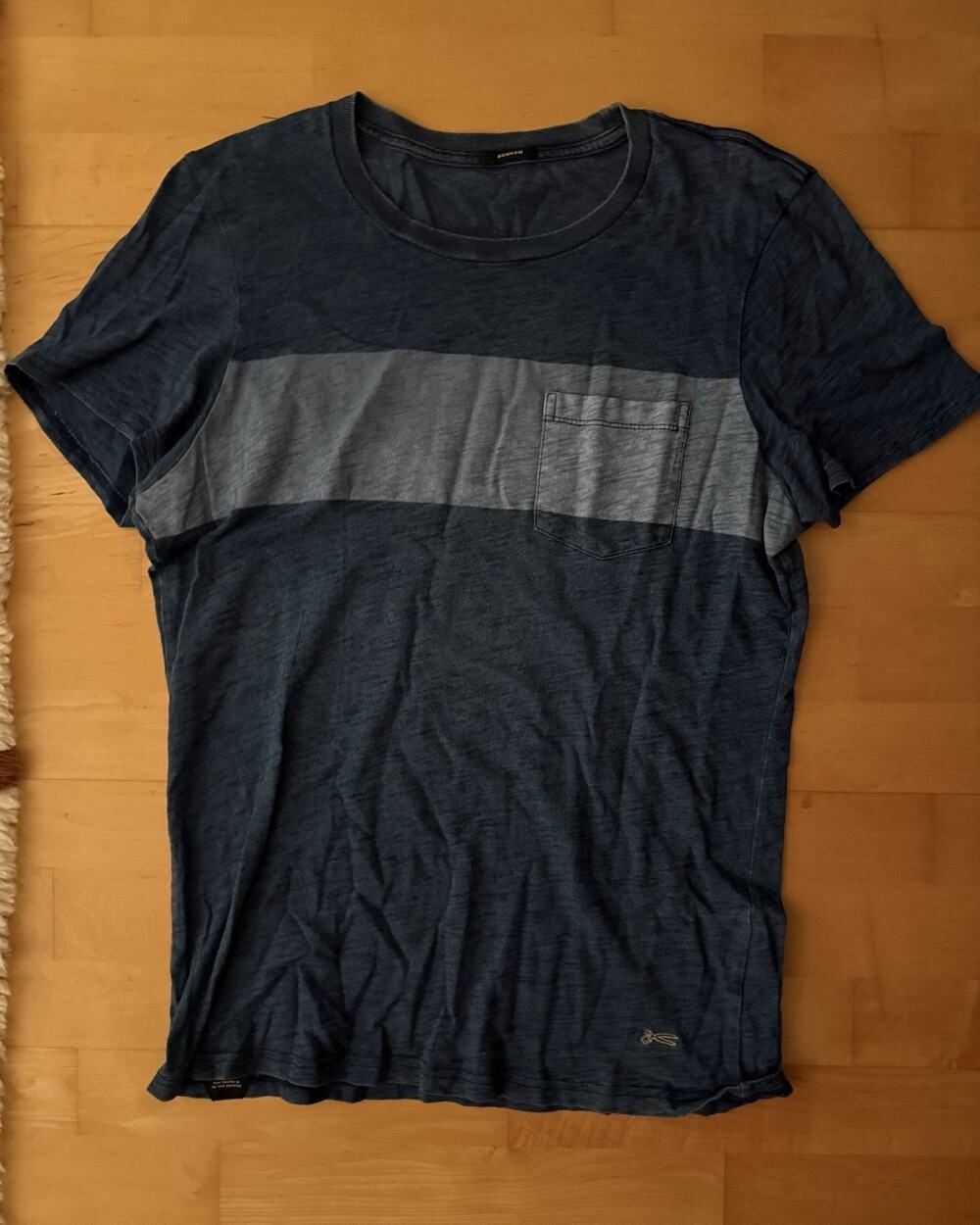Denham Blue Vintage Wash Colorblock Short Sleeve T Shirt Small